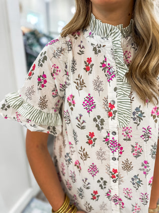 Cream Rosey Daydream Ruffle Neck Top