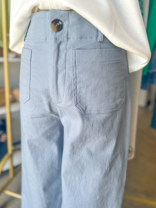 Blue Sweet Steps Embroidered Hem Wide Leg Pants