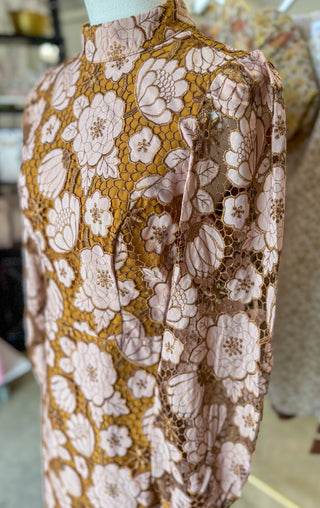 Peach/Bronze Vintage Lace Charm Mini Dress
