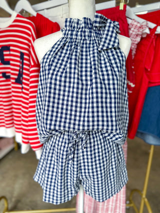 Navy Sweet As Can Be Gingham Short Set