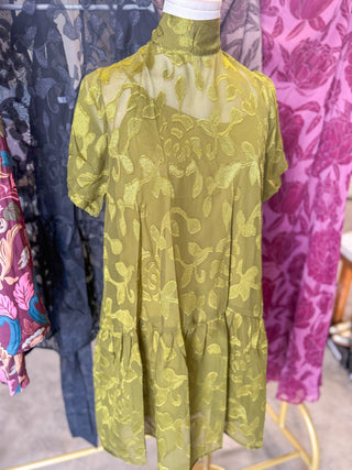 Olive After Dark Floral Overlay Mini Dress