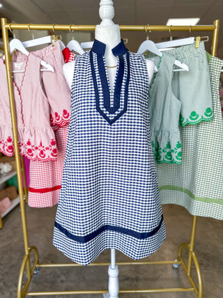 The Navy Harbor Line Gingham Mini Dress