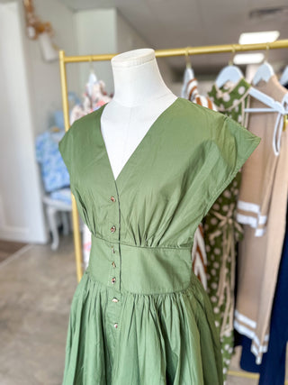 Olive Poplin Button Down Mini Dress