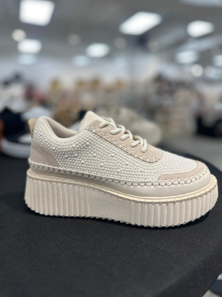 Cream The World Is My Oyster Textured Platform Pearl Sneaker