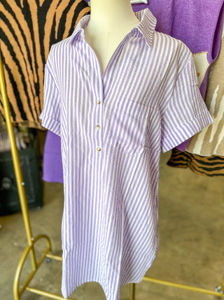 Lavender Easygoing Seeersucker Mini Dress