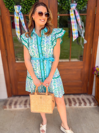 Blue Fresh Picked Floral Flutter Sleeve Mini Dress