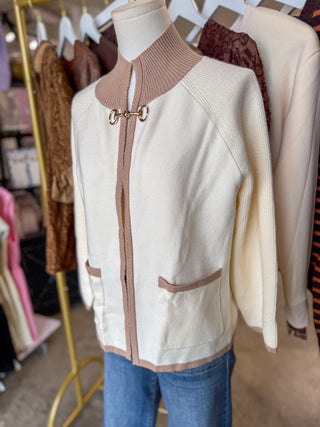 Cream Parker Knit Clasp Cardigan