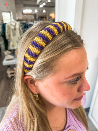 Purple & Gold Two-Tone Seed Bead Cushion Headband