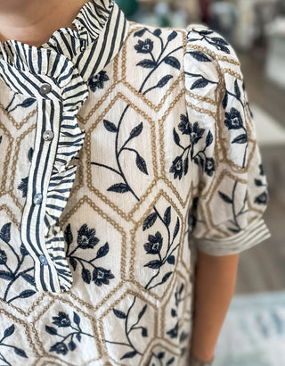 Cream Sunset Stitch Short Sleeve Blouse