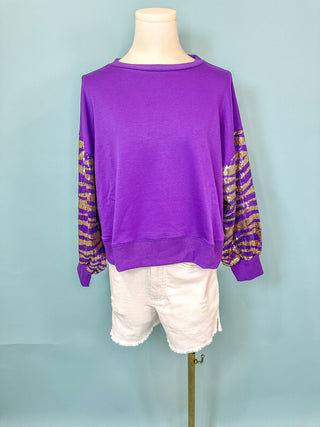 Purple & Gold Tiger Stripes Sparkle Sweatshirt