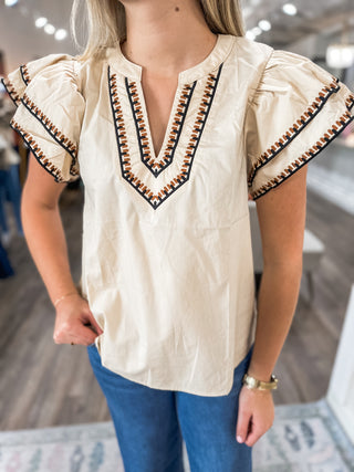 The Madeline Taupe Flutter Sleeve Top