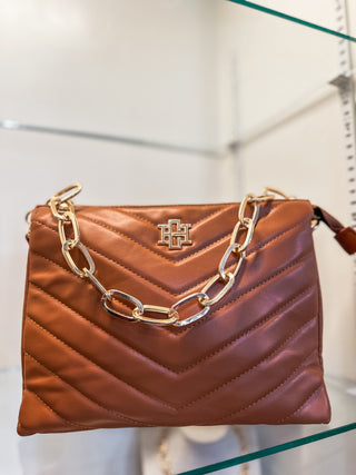 Saddle Brown Ariana V-Quilted Crossbody