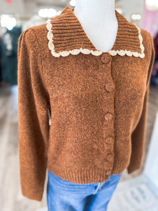 Chestnut Girly Scalloped Cardigan Sweater