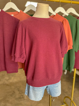 Wine Go-To Knit Short Sleeve Top