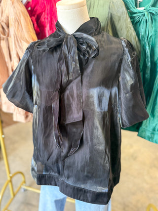 Black Scarlett Satin Bow Top