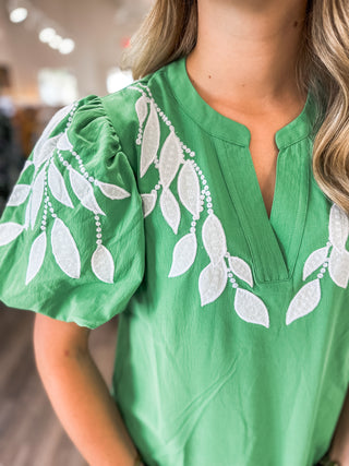 Emeral Vine Embroidered Top