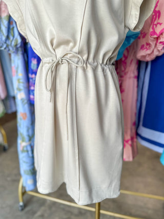 Ecru Sunny Skies Scallop Tie Waist Mini Dress