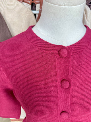 The Burgundy Hadley Peplum Short Sleeve Cardigan