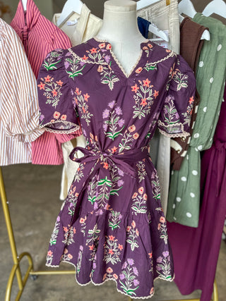 Plum Thistle & Bloom Floral Belted Mini Dress