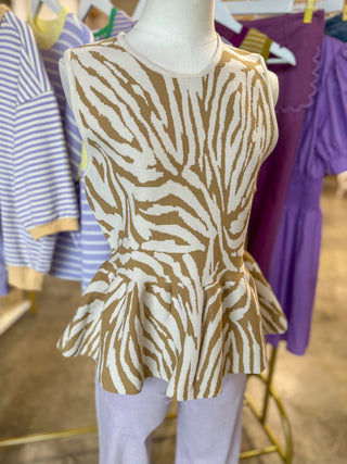 Tan Wild at Heart Peplum Top