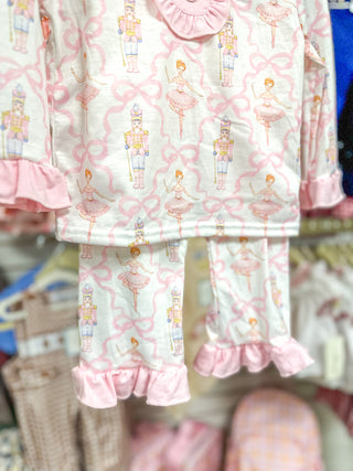 Pink Nutcracker & Bow Print Ruffle Pajama Set