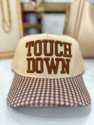 Touch Down Tan W/ Brown Gingham Trim Trucker Hat