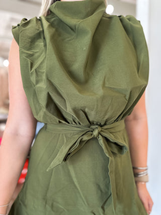 Evergreen Charm Tie Mini Dress