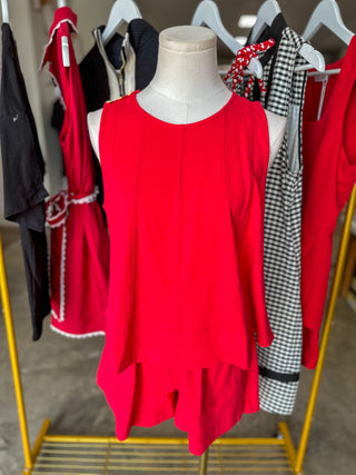 Red Winning Wonder Contrast Stitch Sleeveless Shorts Set