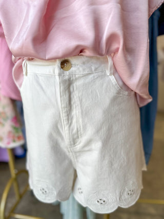 Off White Summer Social Eyelet Denim Shorts
