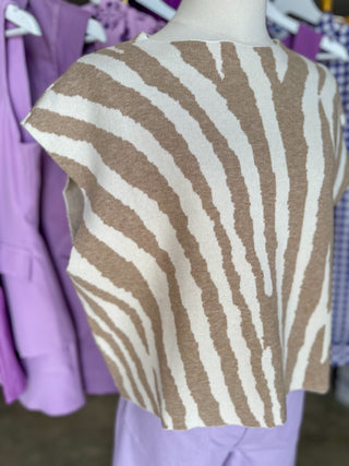 Ivory & Tan Tiger Stripe Boxy Mock Neck Sweater Top
