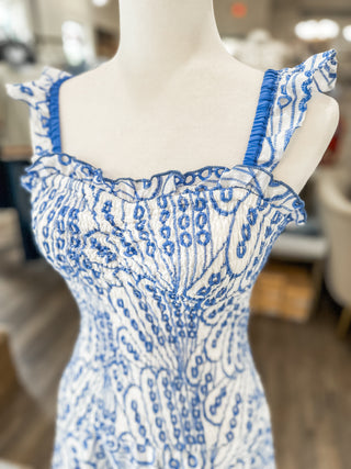 Blue Skies Smocked Dress W/ Eyelet Detail