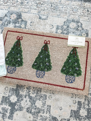 Christmas Tree Topiary Coir Doormat White/Green/Red