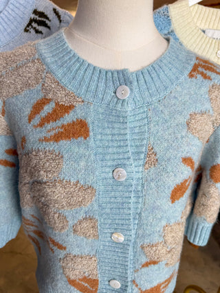 Blue Taupe Petal & Knit Short Sleeve Cardigan