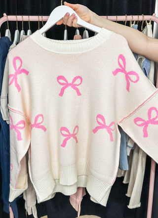 Girly Touch Pink Bows Long Sleeve Sweater Top