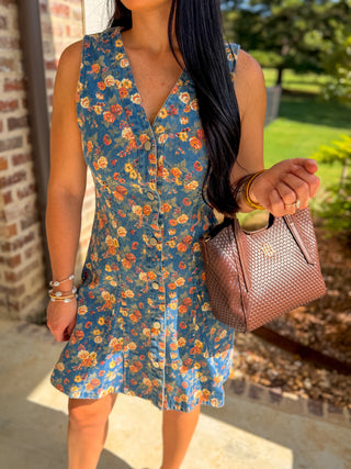 The Poppy Floral Denim Mini Dress