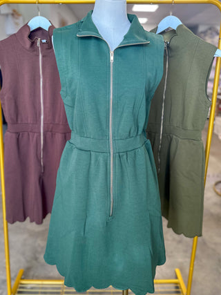 Hunter Green On the Move Scallop Zip Mini Dress
