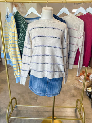 Lavender/Oatmeal Wavy Stitch Sweater