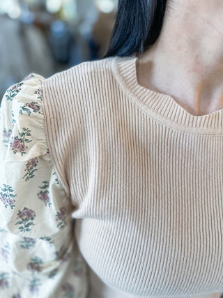 The Rosalie Floral Contrast Sleeves Top