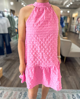 Alyssa's Style Bubble Gum Pink Neck Band Bow Mini Dress