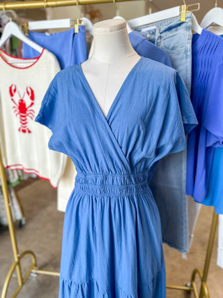Blue Smocked Waist Tiered Maxi Dress