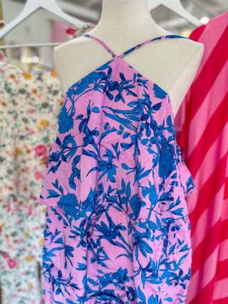 The Pink Palm Paradise Halter Maxi Dress