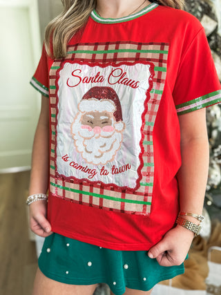 Santa Sequin Plaid Holiday Luxe Top