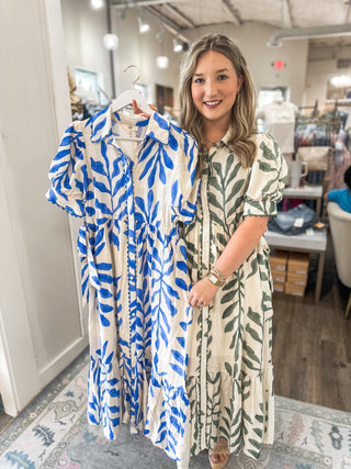 Olive Green Forget-Me-Not Botanical Midi Dress