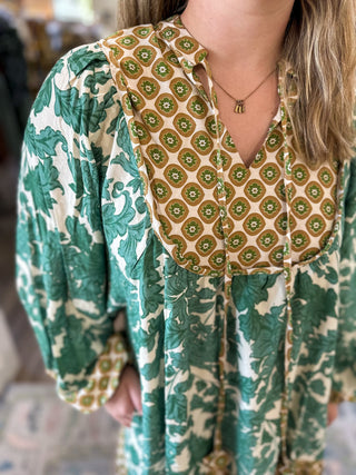 Green Fern & Fleur Long Sleeve Dress