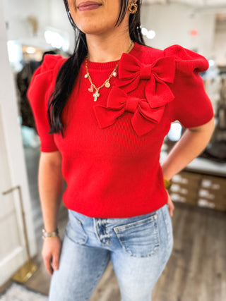 Beautiful Bow Short Sleeve Sweater Red