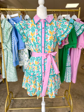 Pink Fresh Picked Floral Flutter Sleeve Mini Dress