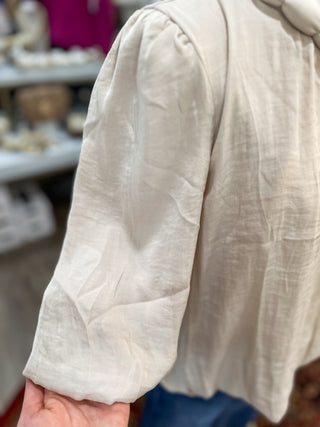 DOORBUSTER: Cream Round Neck Accent Billowy Blouse