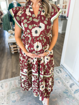 Wine Petal Midi Dress