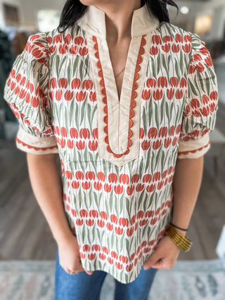 The Tulip Grove Scallop Trim Top