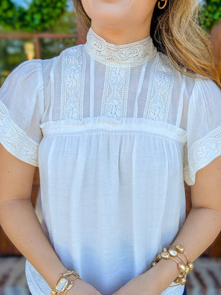 White Lace Trimmed Tie Back Top